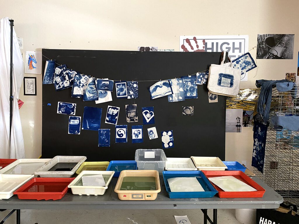 hanging cyanotypes