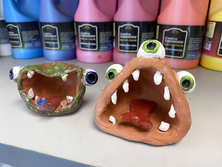 monster face pinch pots
