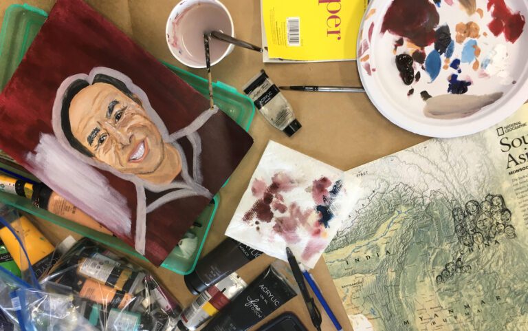 Art supplies on a table