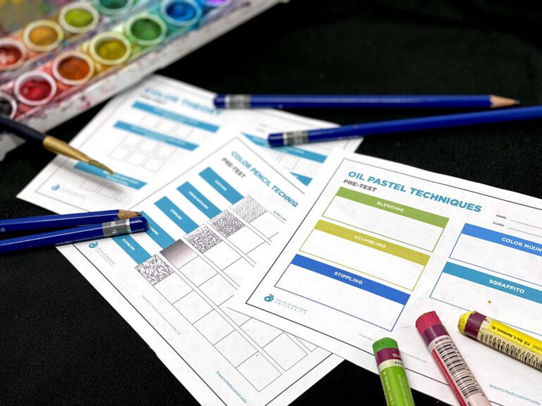 blank technique worksheets with pastels pencils and watercolors