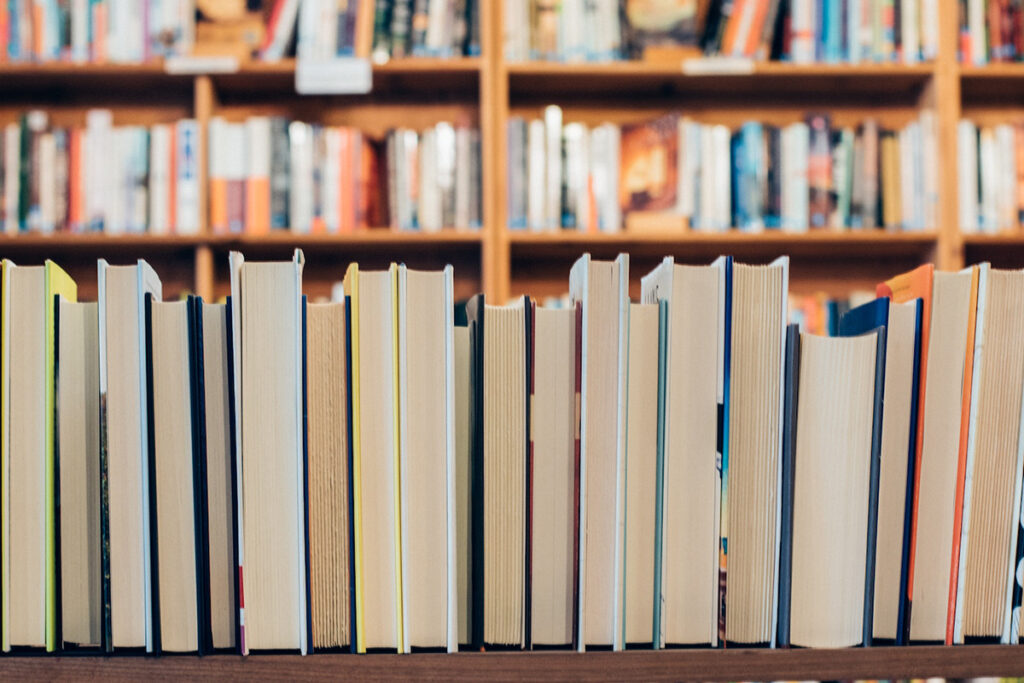 shelf of library books