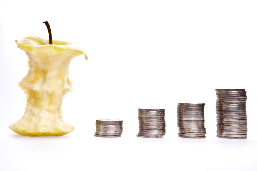 apple and coins