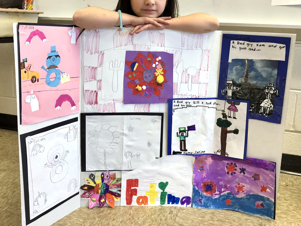 student work on trifold