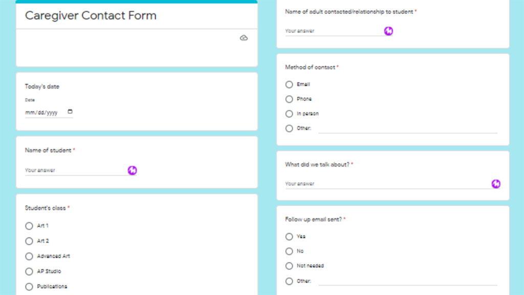 caregiver contact form