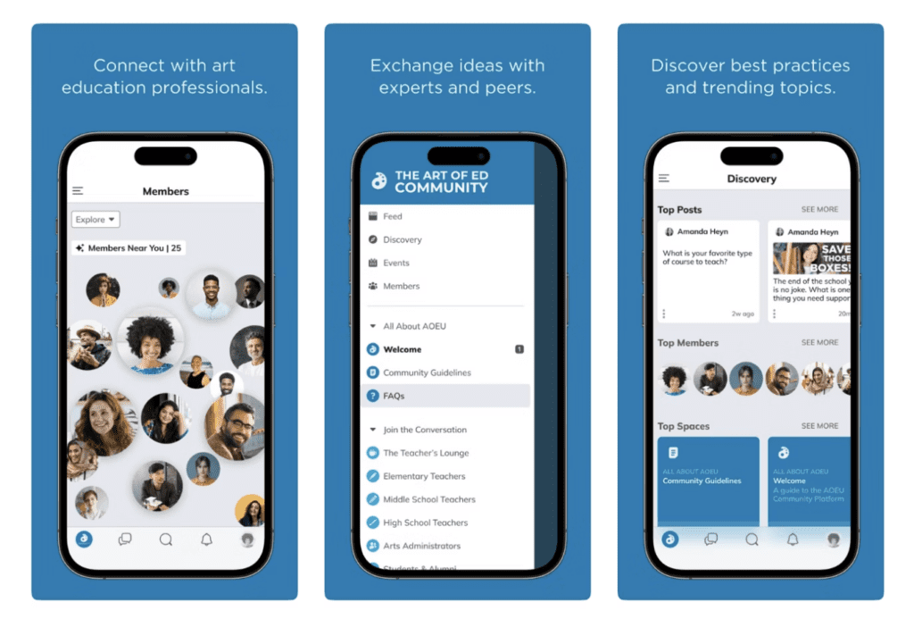 image of three shots of the community app