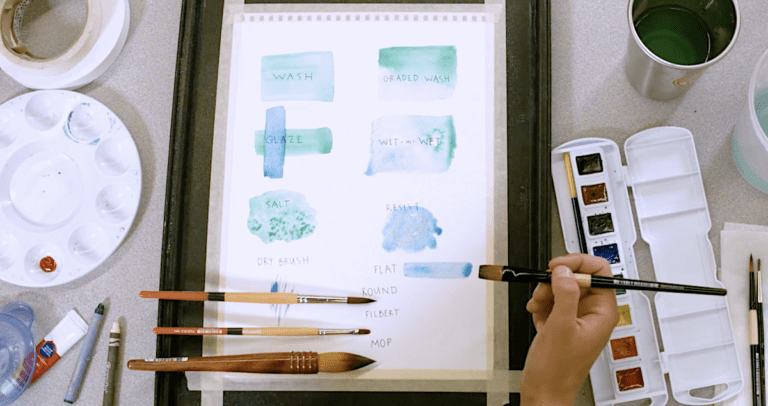 paper showing watercolor techniques